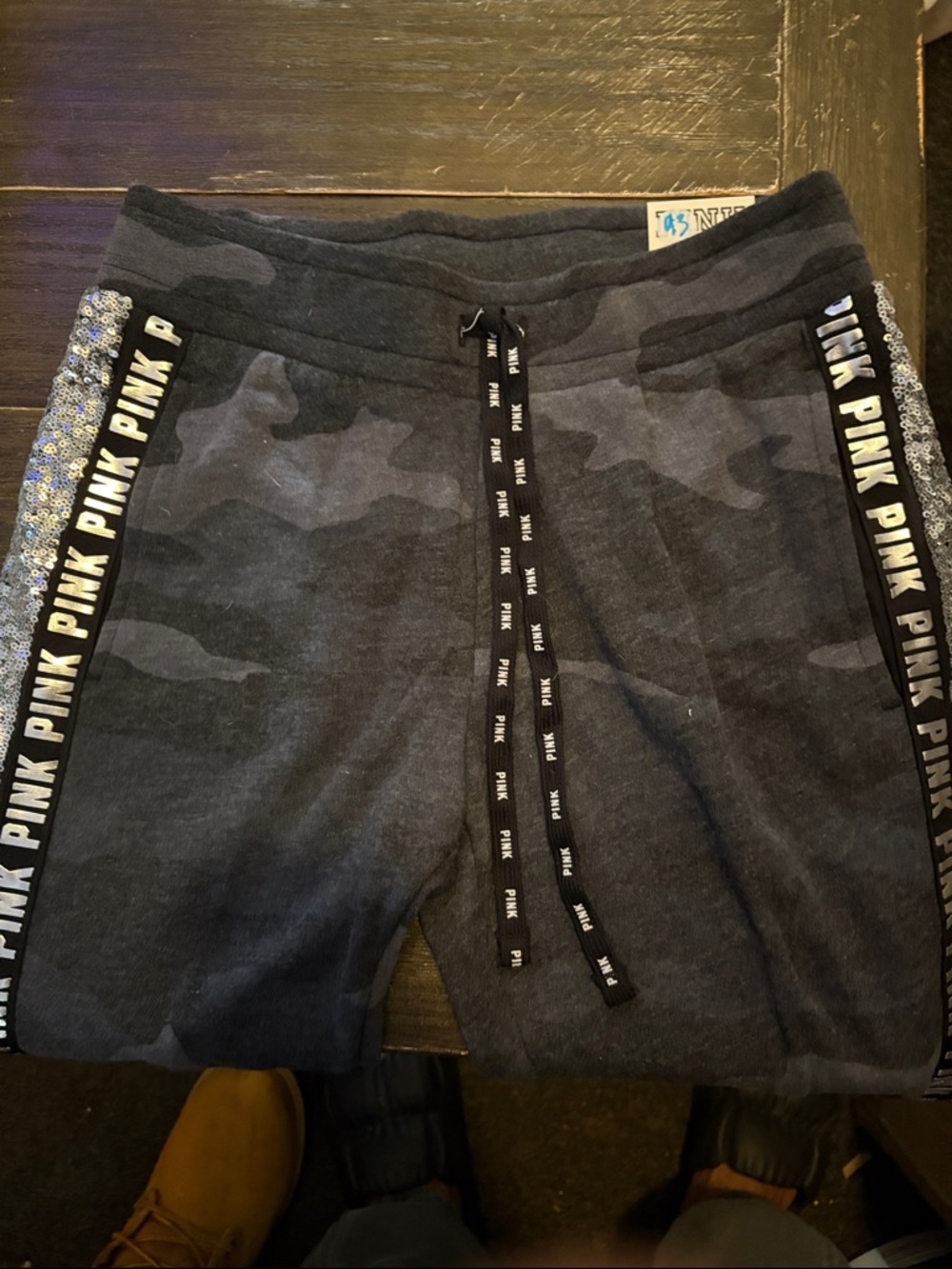 PINK Victoria's Secret Black Camo Jogger Shorts with Sequin Side Trim